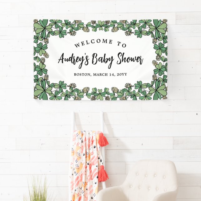 Banderoles White Clovers Genre Neutre Baby shower Bienvenue (En situation)
