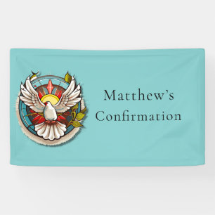 Banderoles White Dove Turquoise Blue Confirmation Célébration