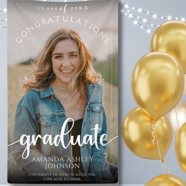 Banderoles White Félicitations Diplômé Photo (Créateur téléchargé)