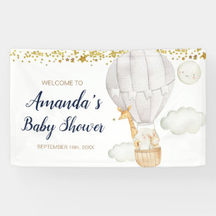 Banderoles White Hot air Balloon Jungle Baby shower Bienvenue