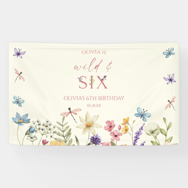 Banderoles Wild and Six Wildflower 6th Birthday Party (Horizontal)