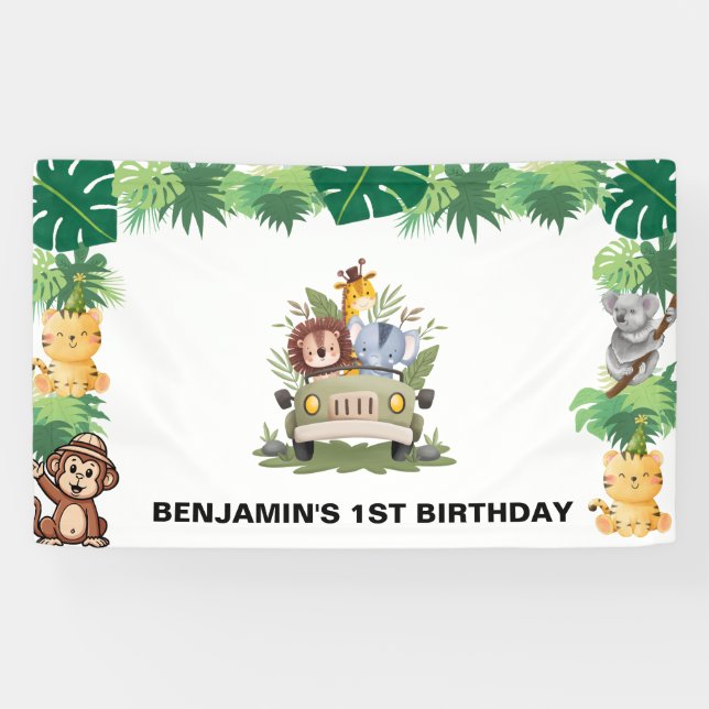 Banderoles Wild animal jungle safari boy birthday parade (Horizontal)
