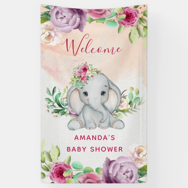 Banderoles Wild One - Baby Elephant and Flowers (Vertical)