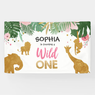 Banderoles Wild One Birthday Banner Safari Jungle Girl Zoo