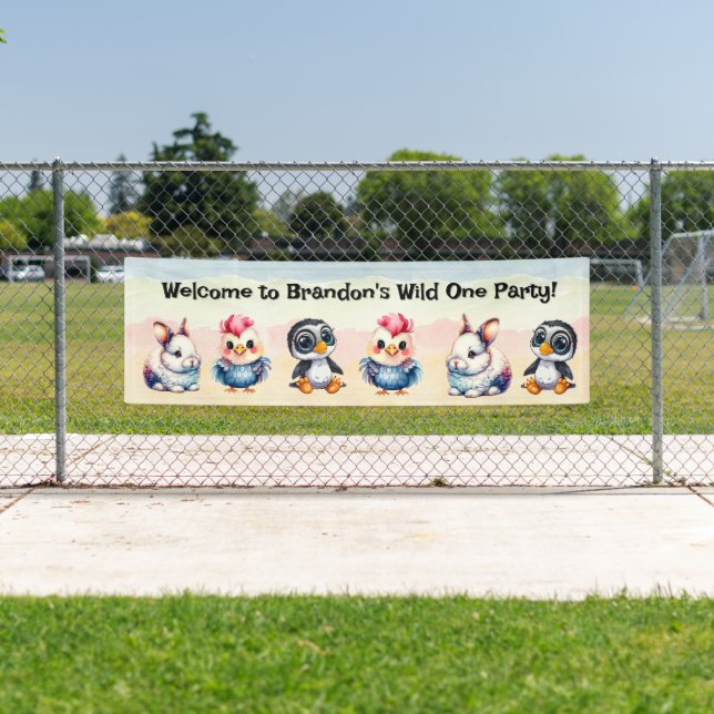 Banderoles Wild One Happy Fun Woodland Animaux Aquarelle (En situation)