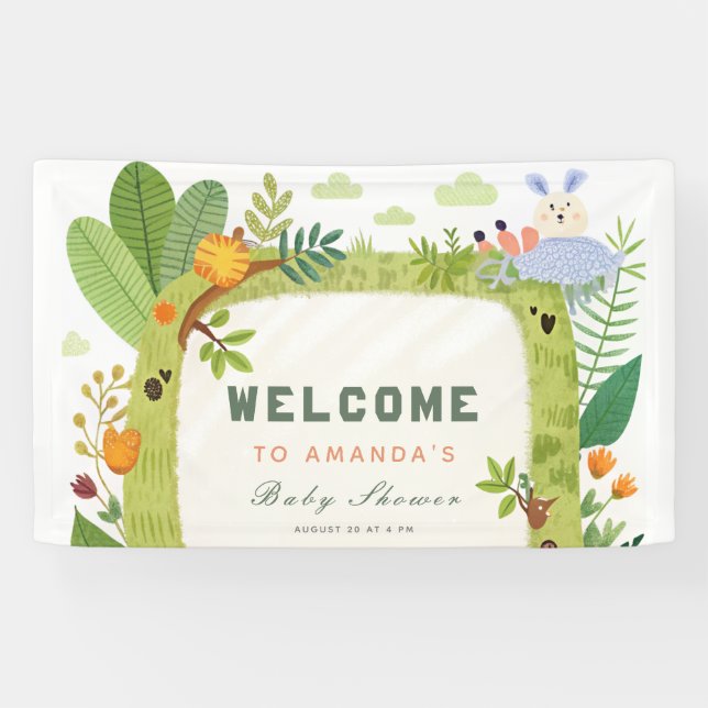 Banderoles Wild One Jungle Safari Green Baby Baby shower (Horizontal)