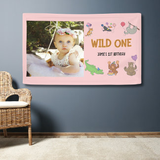 Banderoles Wild One Jungle Safari rose 1er anniversaire