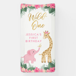 Banderoles Wild ONE - Pink Safari Girl's premier anniversaire