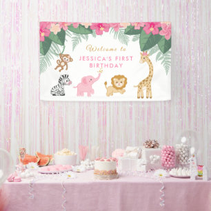 Banderoles Wild ONE - Pink Safari Girl's premier anniversaire