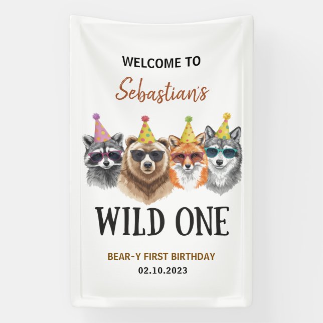 Banderoles Wild One Safari First Birthday – Jungle Animal  (Verticale)