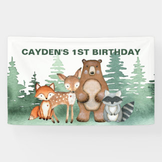 Banderoles Wild One Woodland Animal First Birthday Banner