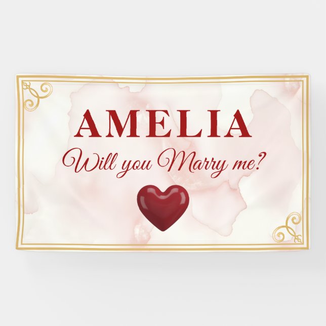 Banderoles Will you marry me Red Heart Romantic Proposal (Horizontal)