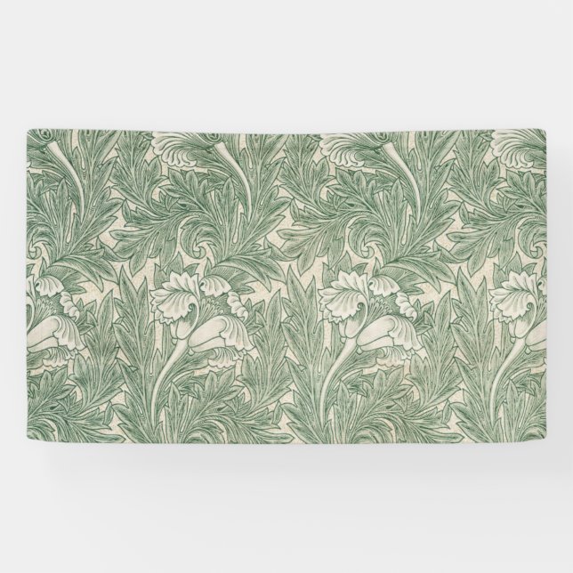 Banderoles William Morris tulip fond textile vert (Horizontal)