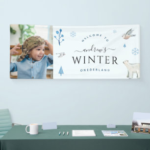 Banderoles Winter Onederland Boy Photo Hiver 1er anniversaire