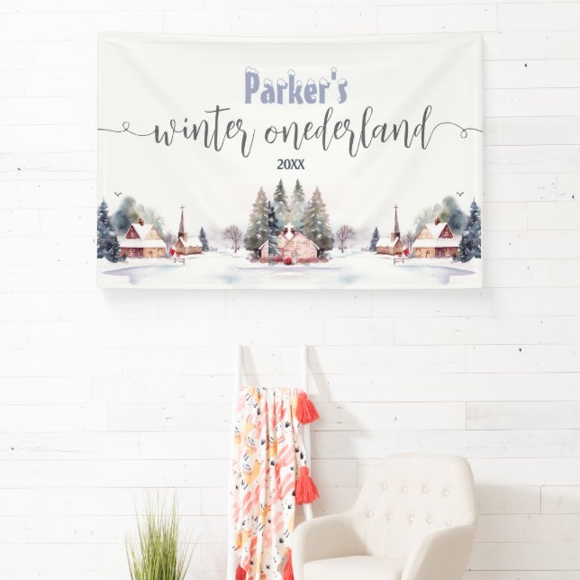 Banderoles Winter onederland first birthday welcome (Insitu)