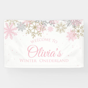 Banderoles Winter Onederland Pink and Gold Welcome Banner