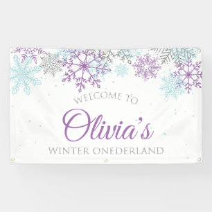 Banderoles Winter Onederland Purple Blue Anniversaire Bienven
