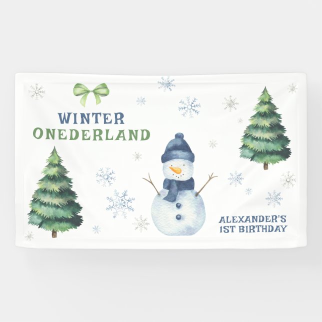 Banderoles Winter Onederland Snowman 1er anniversaire (Horizontal)