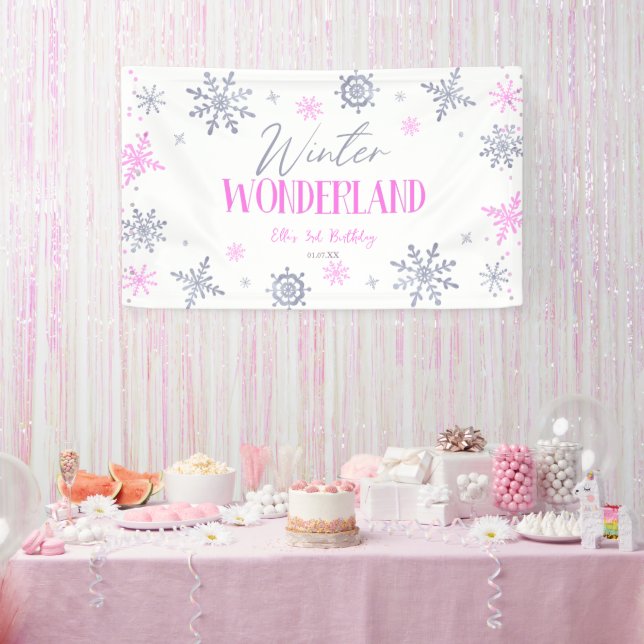 Banderoles Winter Wonderland Pink Snowflake fête d'anniversai (Fête)