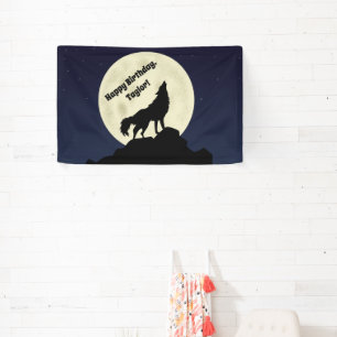 Banderoles Wolf Howling à la lune Midnight Blue