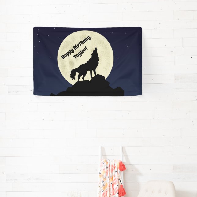 Banderoles Wolf Howling à la lune Midnight Blue (Insitu)
