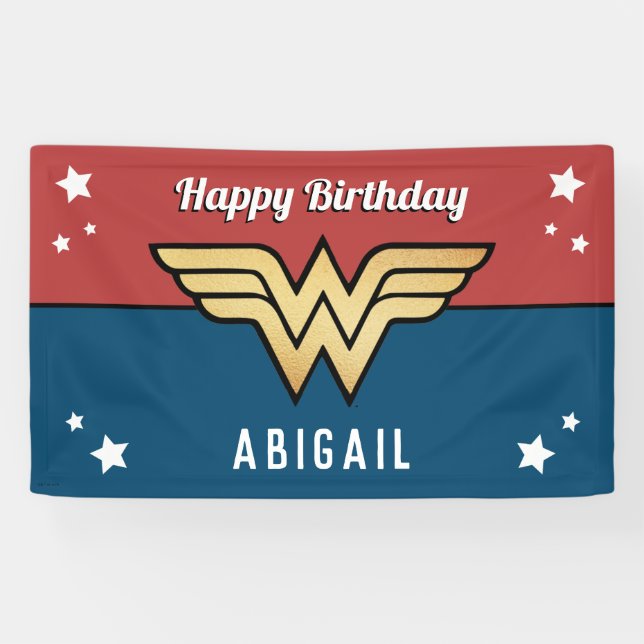 Banderoles Wonder Woman Golden Logo | Joyeux anniversaire (Horizontal)
