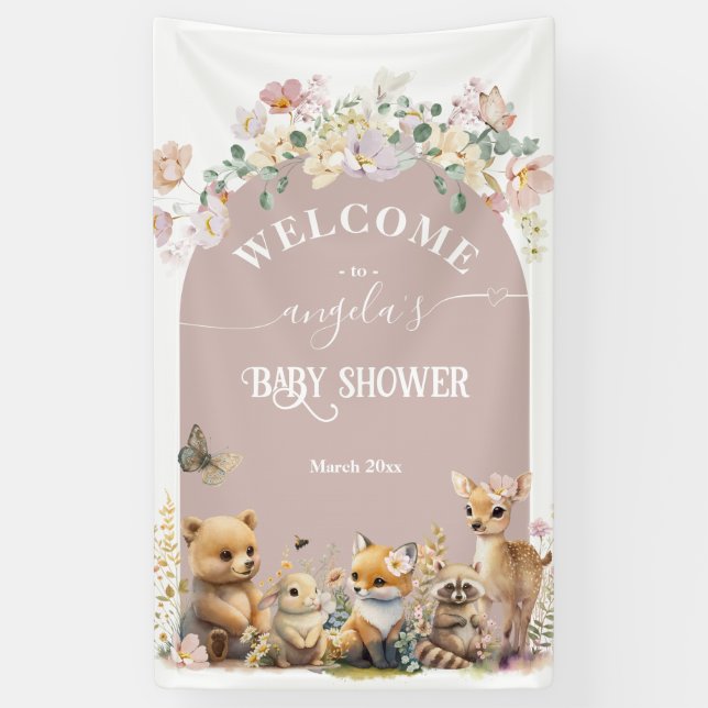 Banderoles Woodland animal fleur sauvage Girl Baby shower wel (Vertical)