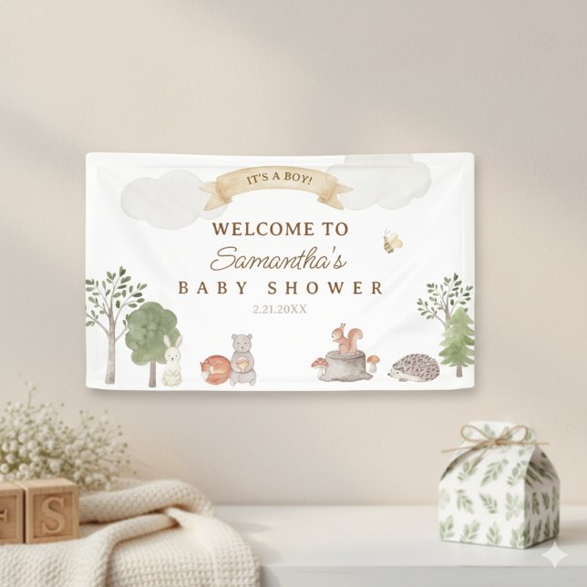 Banderoles Woodland Animals Baby Shower Welcome Banner (Woodland Animals Baby Shower Banner)
