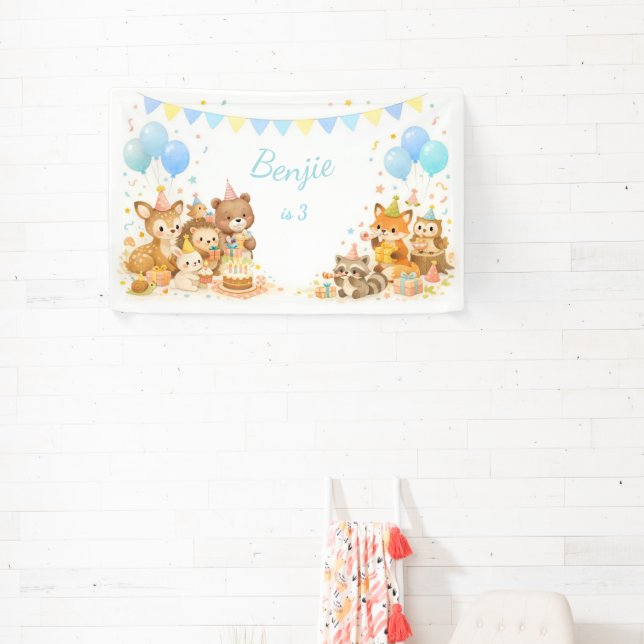 Banderoles Woodland Animals Backdrop Bunny Bear Fox Pastel (Insitu)