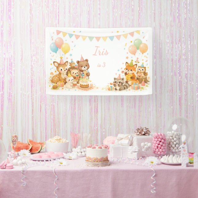 Banderoles Woodland Animals Bunny Bear Fox Birthday Backdrop  (Fête)