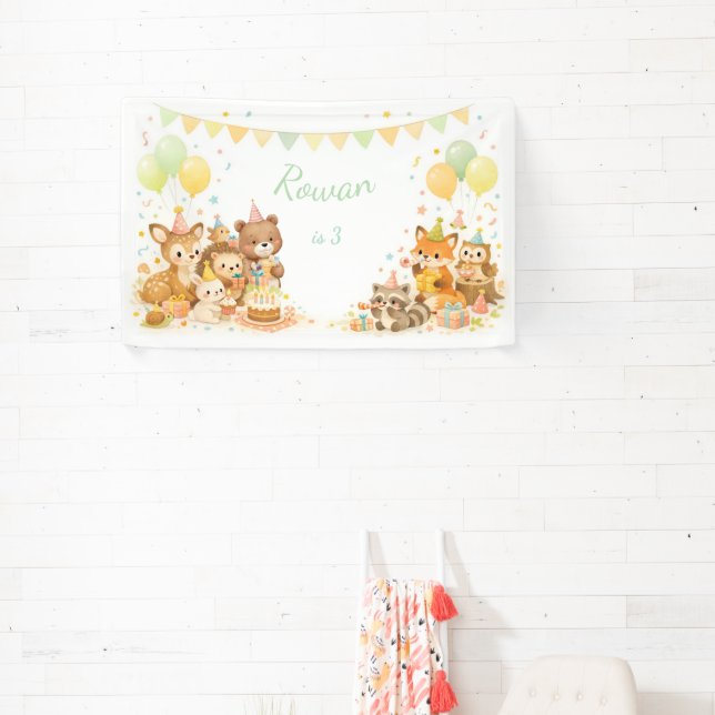 Banderoles Woodland Animals Pastel Yellow Green Balloons  (Insitu)