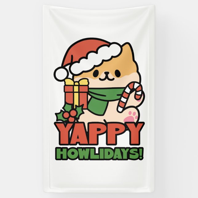 Banderoles Yappy Howlidays - Jote Christmas Dog Cartoon (Vertical)