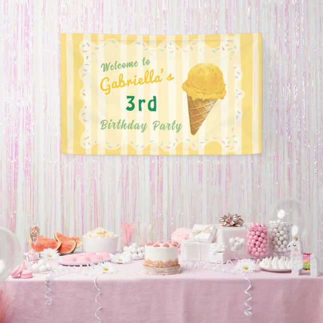 Banderoles Yellow Ice Cream Kids Birthday Party Welcome (Fête)