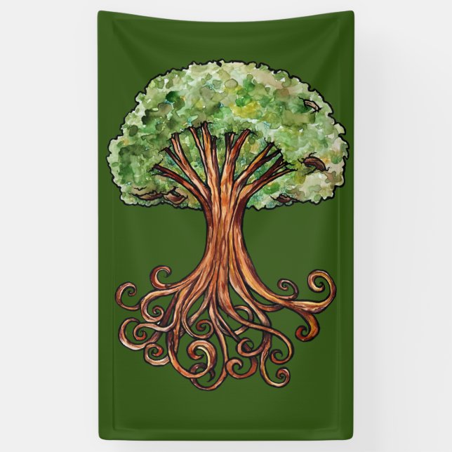 Banderoles Yggdrasil Arbre Norse Mythologie Aquarelle (Vertical)