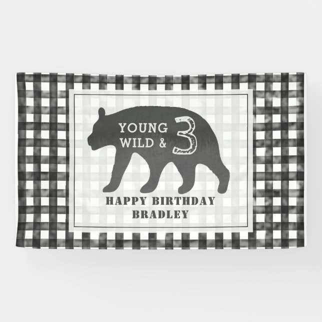 Banderoles Young Wild & Three Bear En vichy Anniversaire (Horizontal)