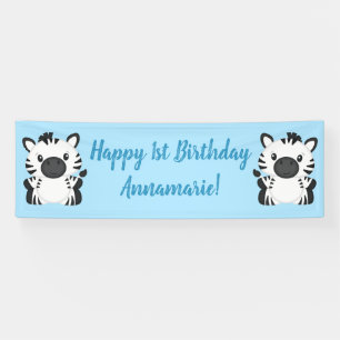 Banderoles Zebra Birthday Party Blue