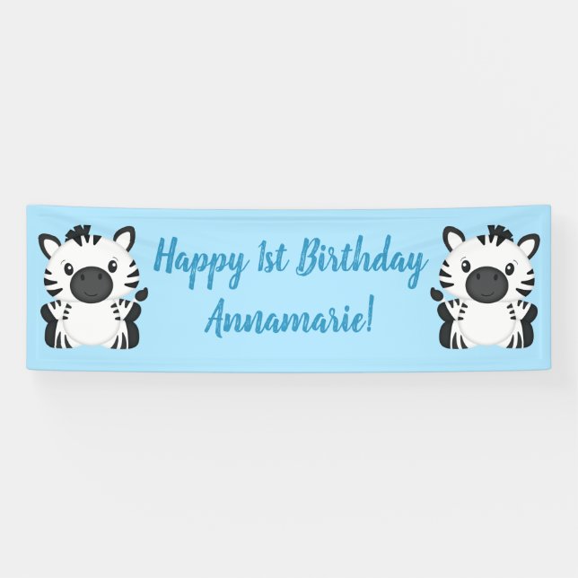 Banderoles Zebra Birthday Party Blue (Horizontal)