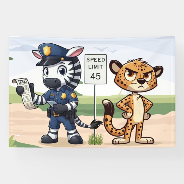 Banderoles zèbre et guépard de police mignons (Horizontal)
