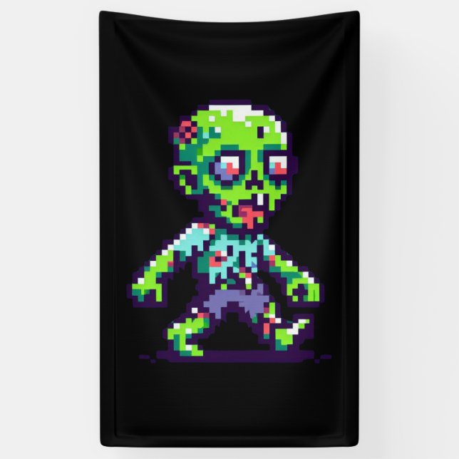 Banderoles zombie drôle Halloween 8 bits  (Vertical)