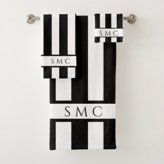 Bandes blanches modernes Noir Salle de bain Monogr