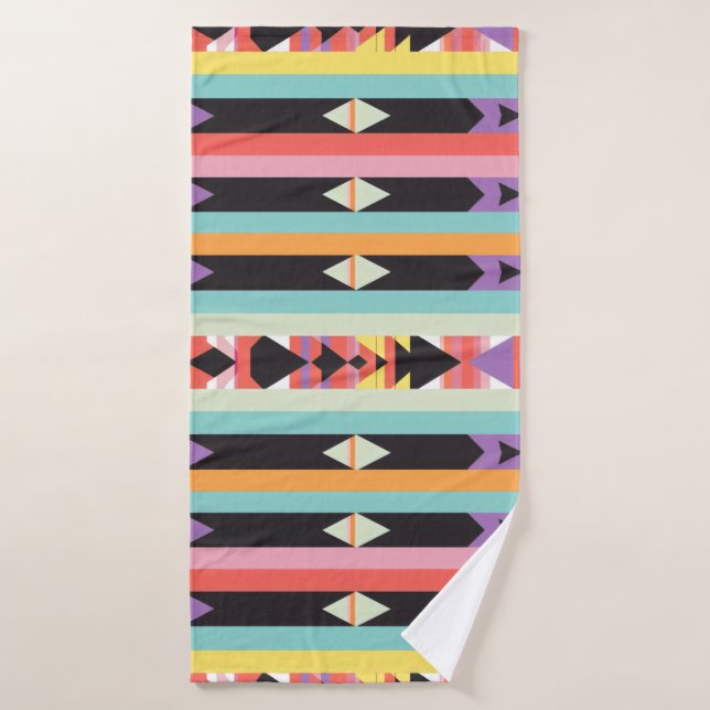 bandes colorées et triangles Motif mélange (Serviette de bain)