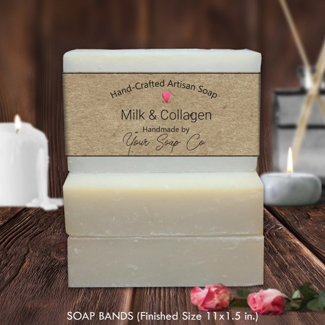Bandes de savon rustique Kraft 🧼 Étiquettes (feui (Rustic Kraft Soap Bands Labels 🧼 (Sheet of 5) - Customize On Screen Now! )