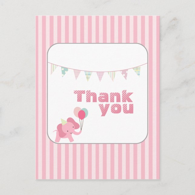 Bandes d'éléphant rose merci carte postale (Devant)