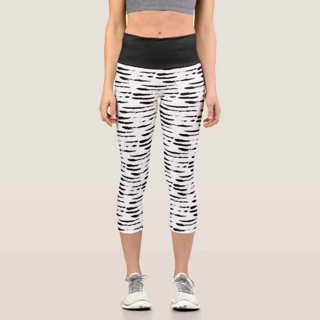 Bandes d'encre noir et blanc Motif Capri Leggings (Recto)