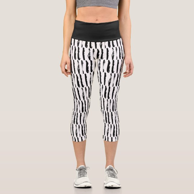Bandes d'encre noir et blanc Motif Capri Leggings (Recto)