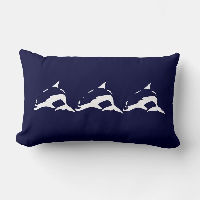 bandes DOLPHIN blanches sur coussin bleu marine (Recto)