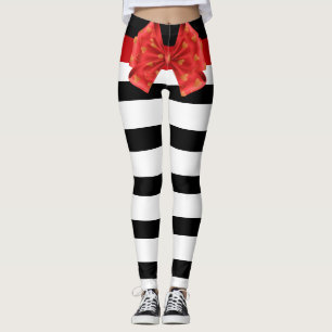 Bandes noires et blanches Leggings de la Bow rouge