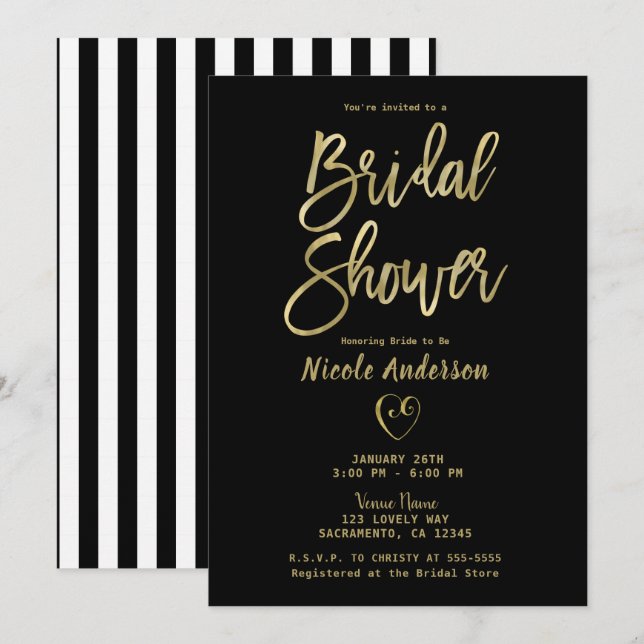 Bandes Noires et Blanches Or Chic Invitation de Fê (Devant / Derrière)