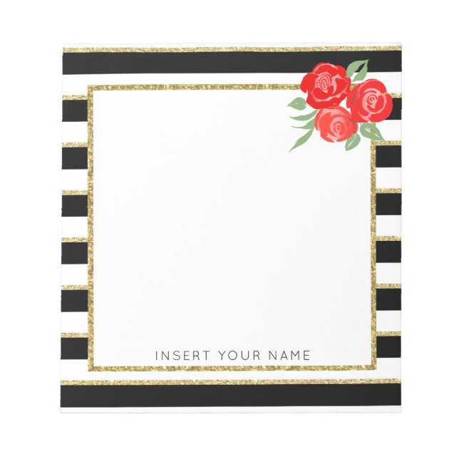 Bandes noires et dorées avec Bloc-notes Rose 5,5 p (Devant)
