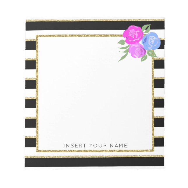 Bandes noires et dorées avec Bloc-notes Rose 5,5 p (Devant)